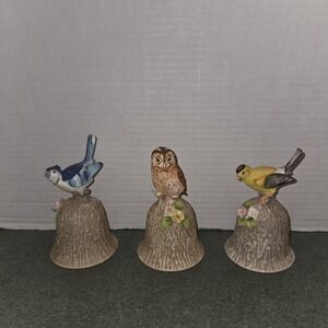 Lot of 3 Towle Bird Bells  Owl, GoldFinch, Bluejay Fine Bone China